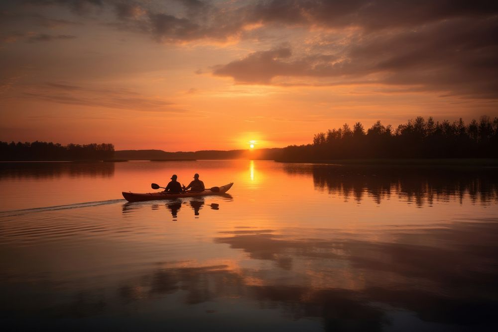 Two people kayaking outdoors vehicle rowboat. AI generated Image by rawpixel.