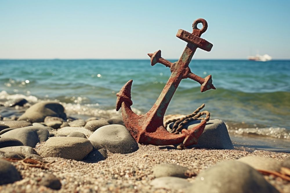 Anchor beach tranquility corrosion. AI generated Image by rawpixel.