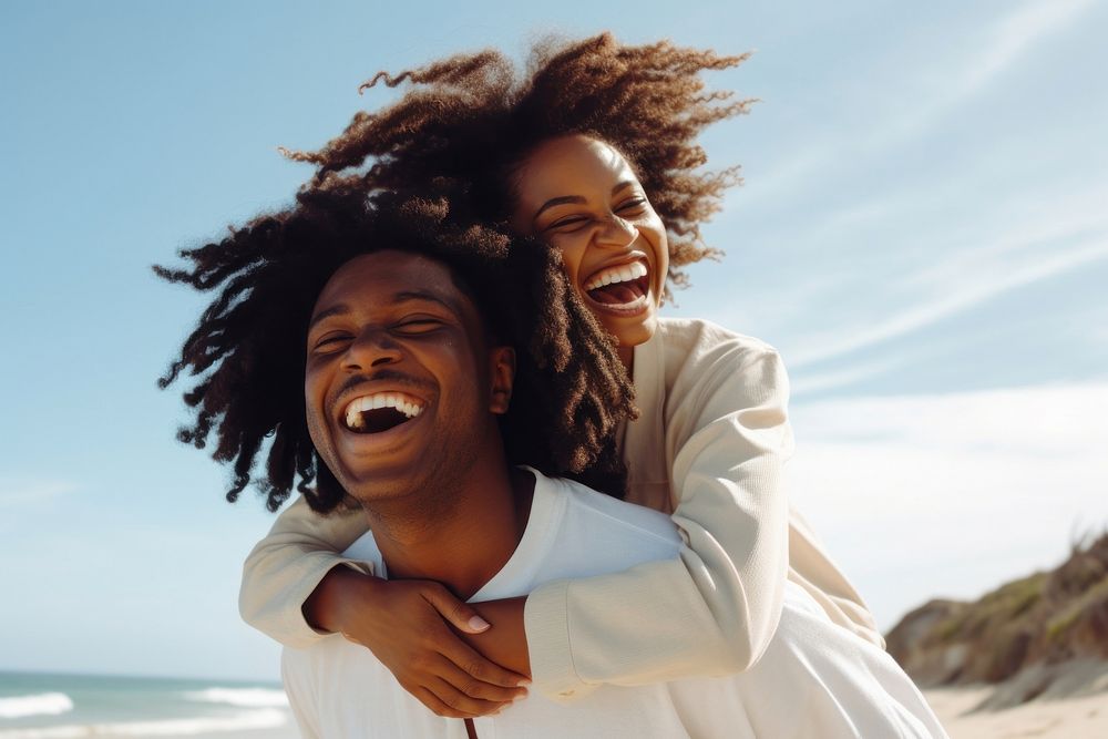 Black couple laughing beach adult. AI generated Image by rawpixel.