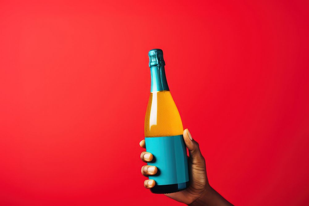 Champagne bottle with hands drink holding wine. AI generated Image by rawpixel.