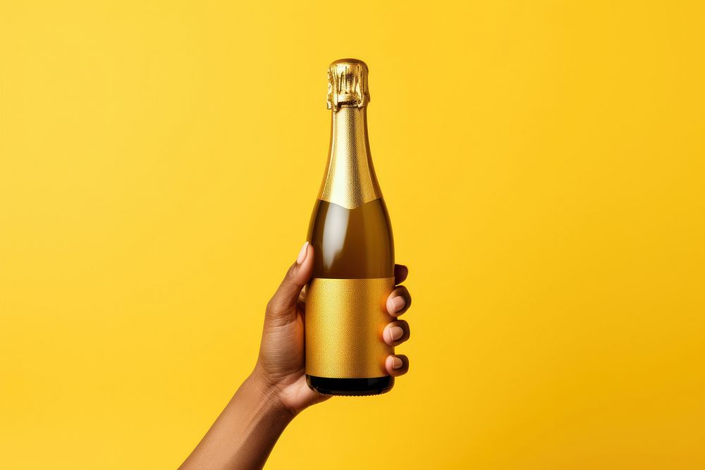 Champagne bottle holding drink beer. AI generated Image by rawpixel.