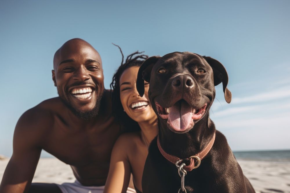 Black couple with dog mammal animal summer. AI generated Image by rawpixel.