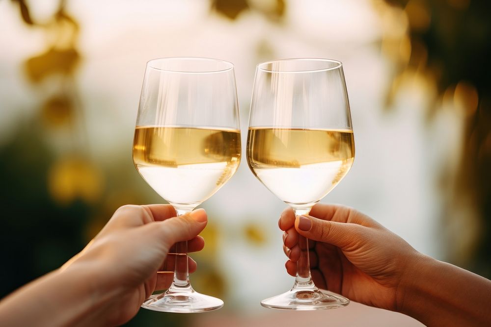 Glasses of white wine drink hand togetherness. AI generated Image by rawpixel.