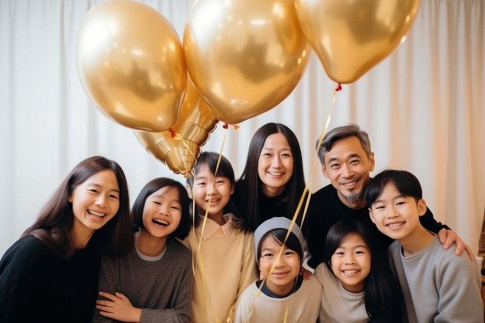 New Year celebration balloon portrait family. AI generated Image by rawpixel.