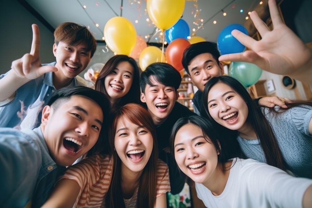 East asia friends enjoying party celebration celebrating laughing. AI generated Image by rawpixel.