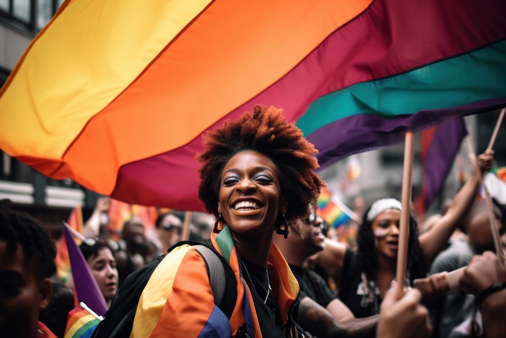 Black people in pride parade adult happy flag. AI generated Image by rawpixel.