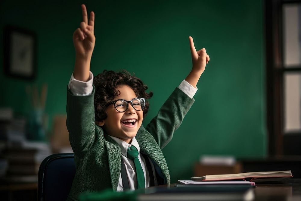 Teacher and schoolboy giving high five furniture glasses student. AI generated Image by rawpixel.