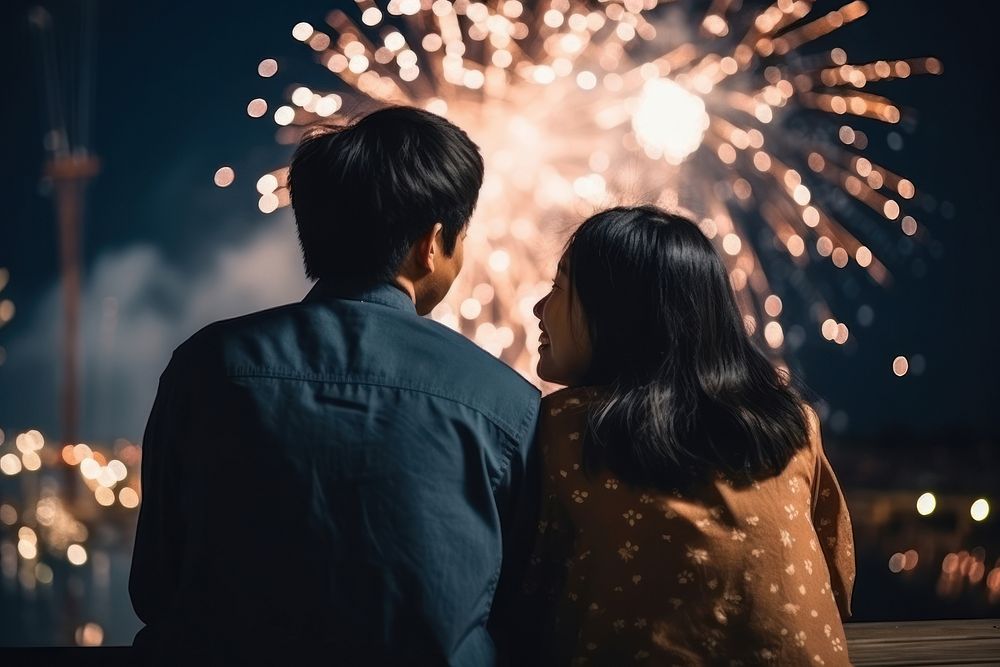 Fireworks to celebrate celebration adult togetherness. AI generated Image by rawpixel.