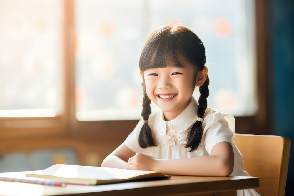 Smiling asian kid education classroom smiling. AI generated Image by rawpixel.