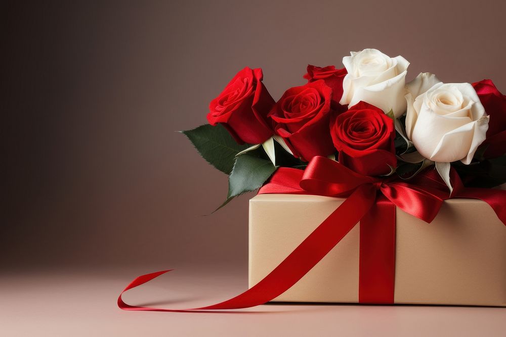 Hands hold a beautiful gift box rose flower plant. AI generated Image by rawpixel.