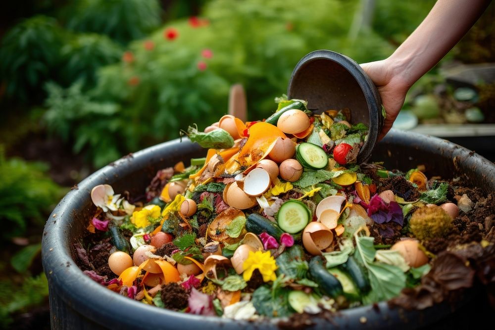 Person composting food waste garden person ingredient. AI generated Image by rawpixel.