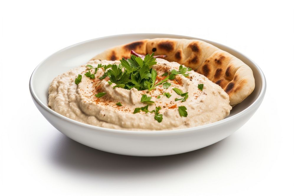 Baba Ganoush food bread white background. AI generated Image by rawpixel.