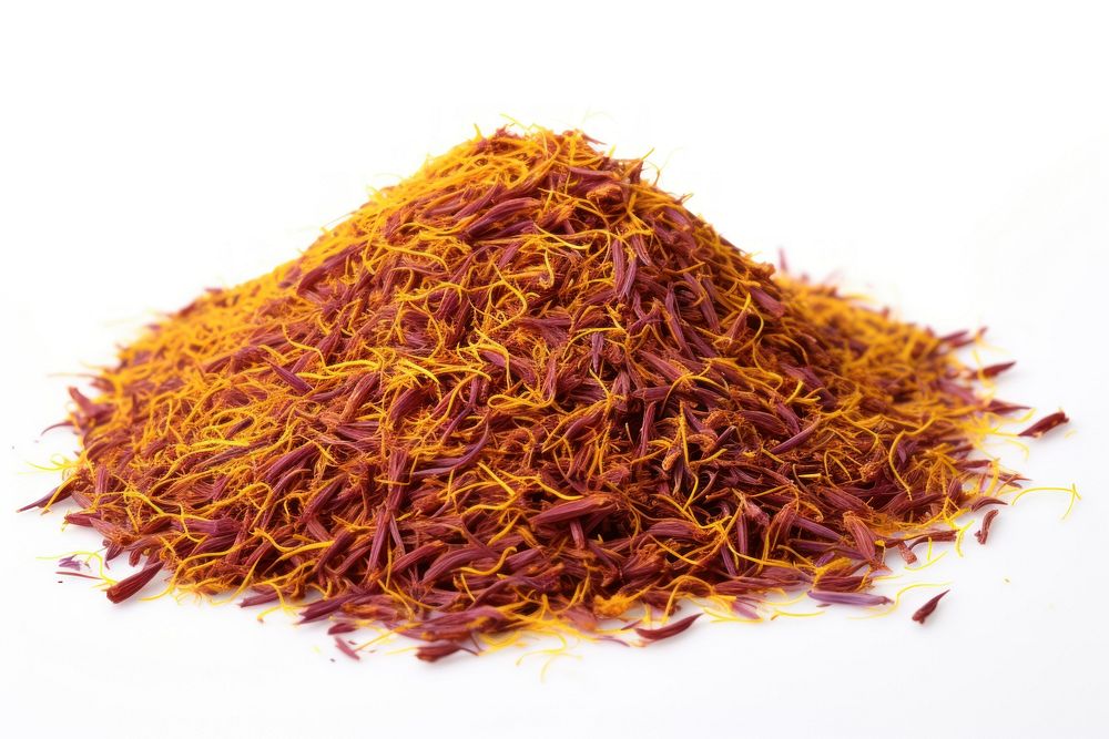 Ground Saffron spice food dry white background. AI generated Image by rawpixel.