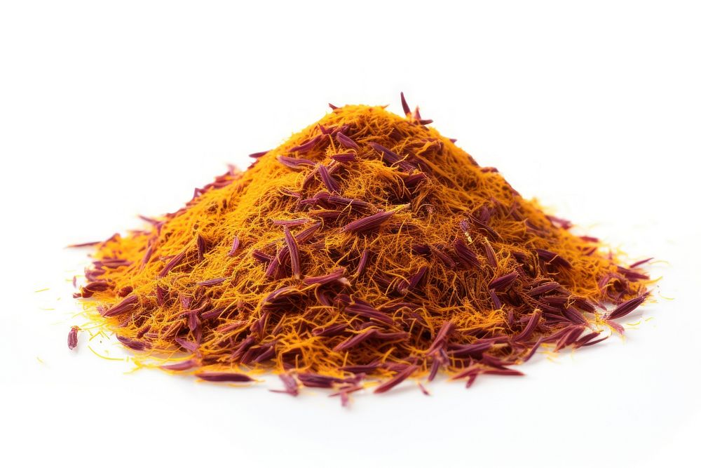 Ground Saffron spice food dry white background. AI generated Image by rawpixel.