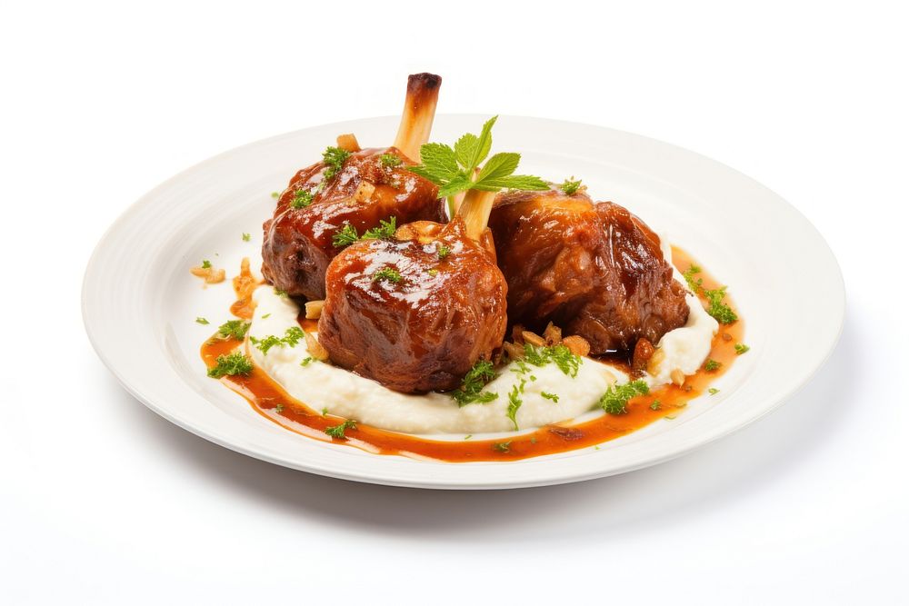 Lamb shank in red wine sauce with shallots and carrots food meat meal. AI generated Image by rawpixel.