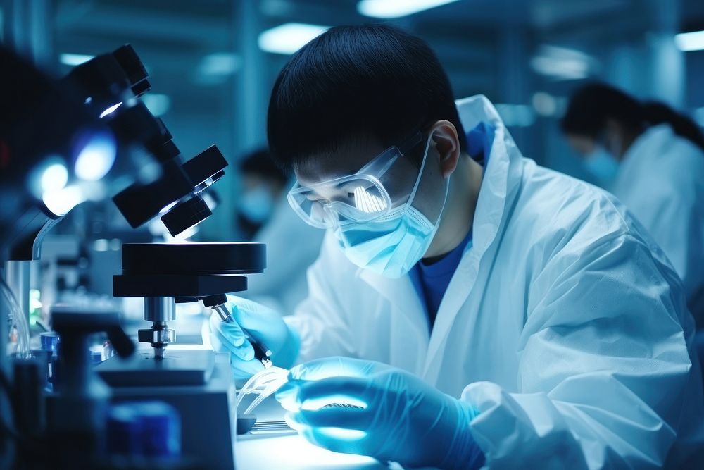 Asian laboratory man microscope scientist working. AI generated Image by rawpixel.