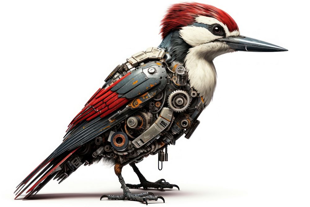 Cyborg woodpecker animal bird beak. AI generated Image by rawpixel.