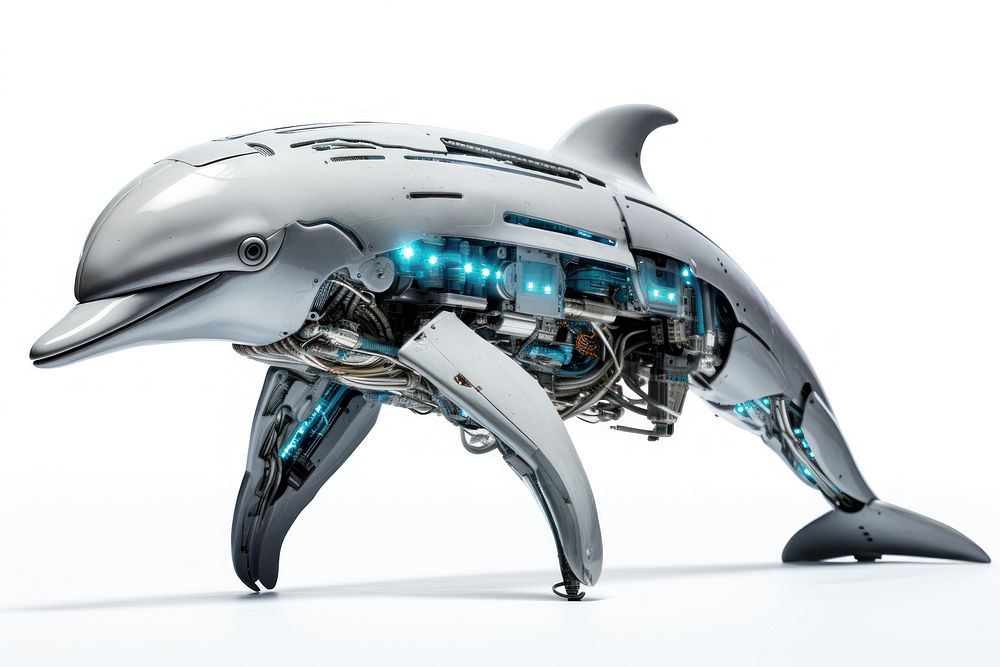 Cyborg dolphin vehicle animal white background. AI generated Image by rawpixel.