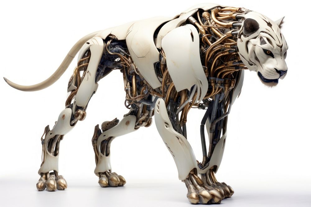 Cyborg lioness sculpture animal mammal. AI generated Image by rawpixel.