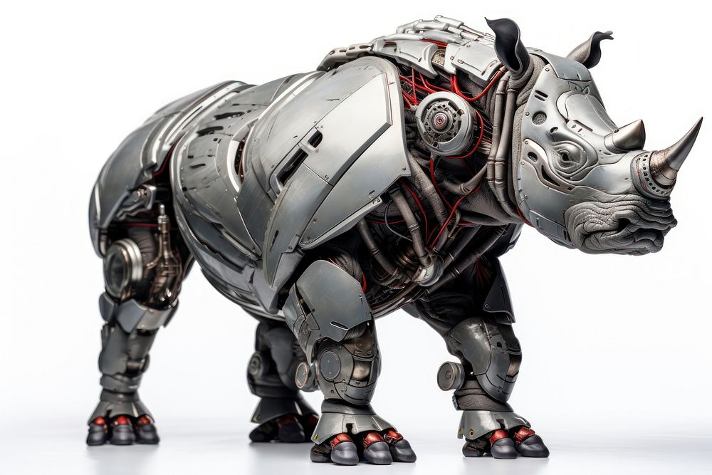 Cyborg rhinoceros animal mammal white background. AI generated Image by rawpixel.