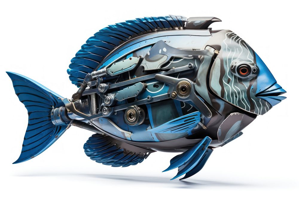 Cyborg surgeonfish animal white background transportation. AI generated Image by rawpixel.