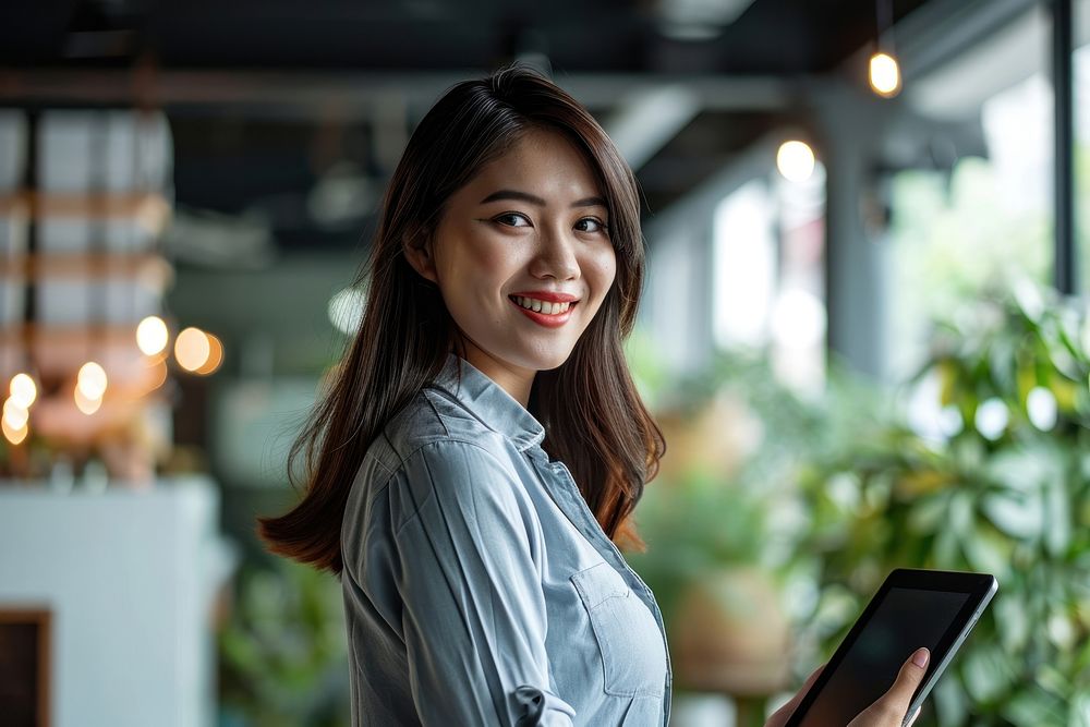Thai businesswoman in office portrait holding looking. AI generated Image by rawpixel.