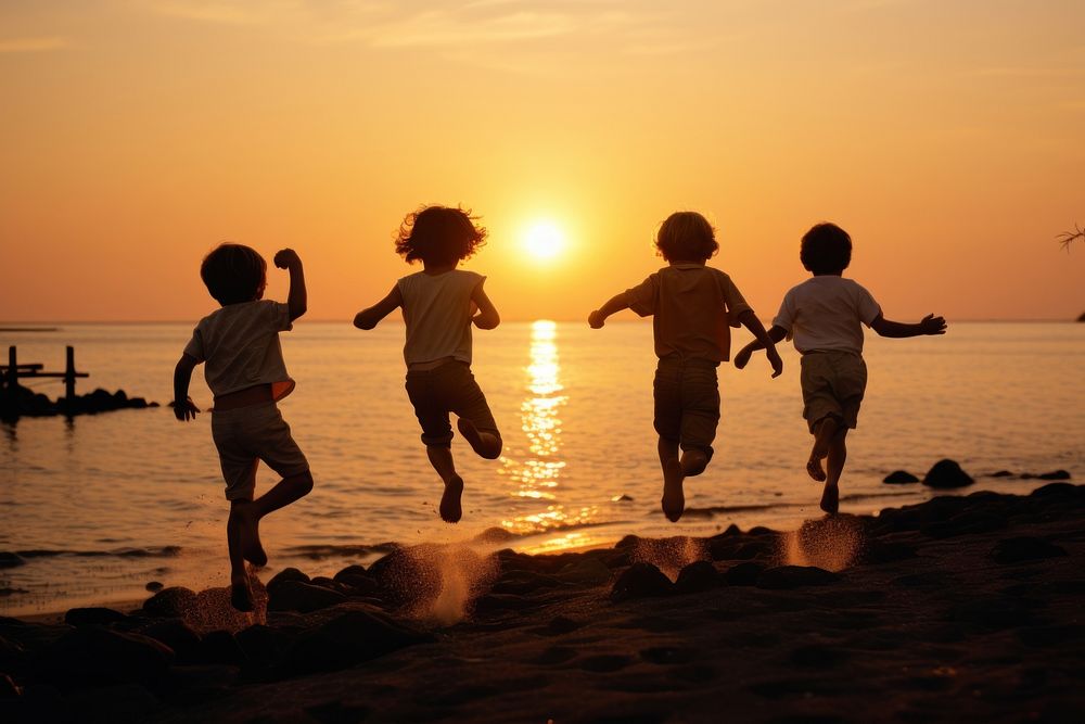 Children playing on the beach summer sun outdoors. AI generated Image by rawpixel.