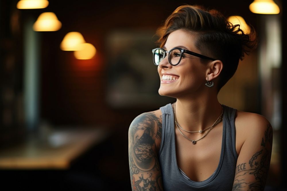 Tattoo photography portrait glasses. AI generated Image by rawpixel.