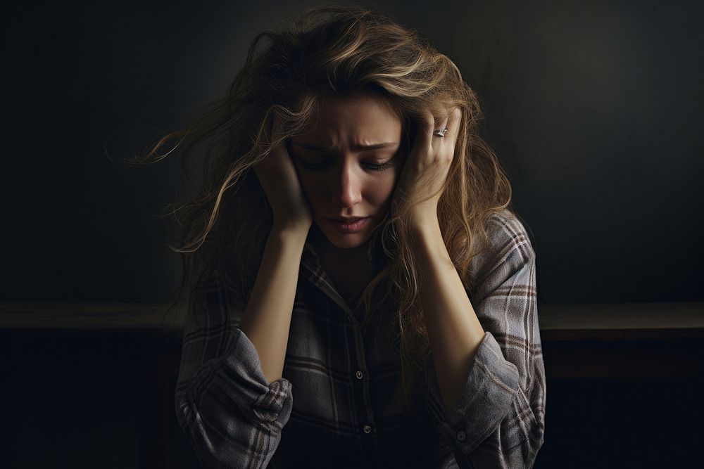 Depressed woman photography portrait worried. AI generated Image by rawpixel.