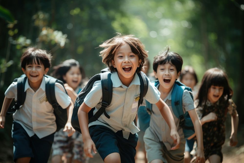 Group of happy joyful school kids child shouting adult. AI generated Image by rawpixel.