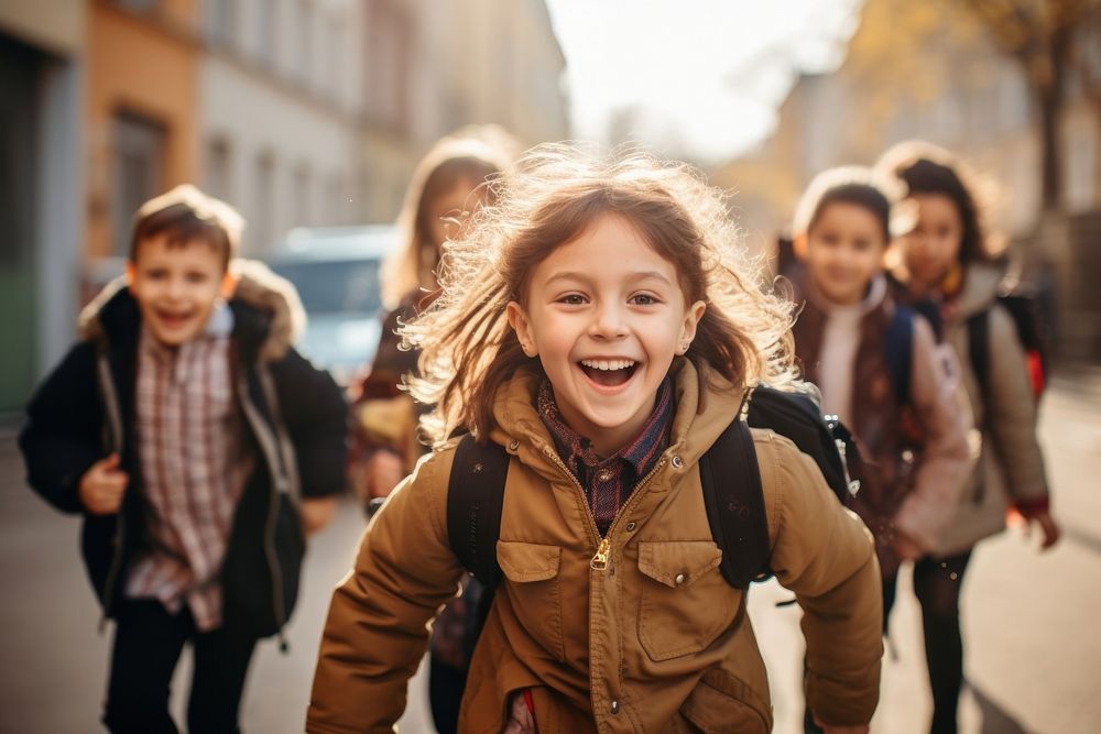 Group of happy joyful school kids child laughing togetherness. AI generated Image by rawpixel.
