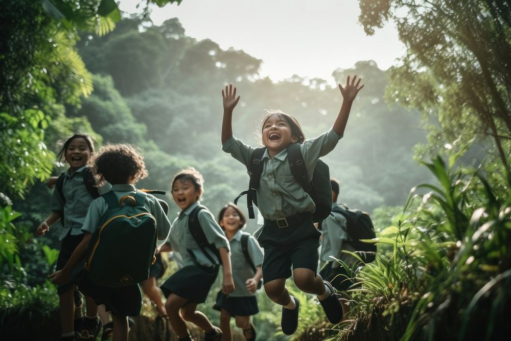 Group of happy joyful school kids child photography adventure. AI generated Image by rawpixel.