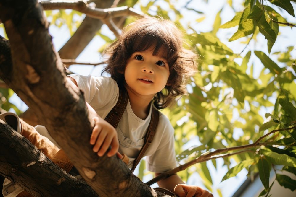 Asian children climbing portrait photography outdoors. AI generated Image by rawpixel.