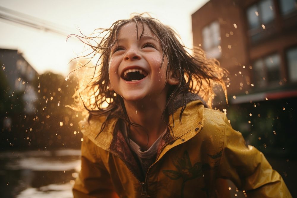Laughing happy rain coat. AI generated Image by rawpixel.