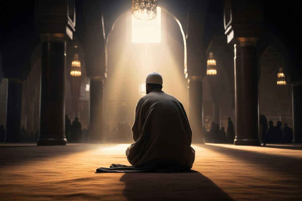 Muslim man praying adult contemplation. AI generated Image by rawpixel.
