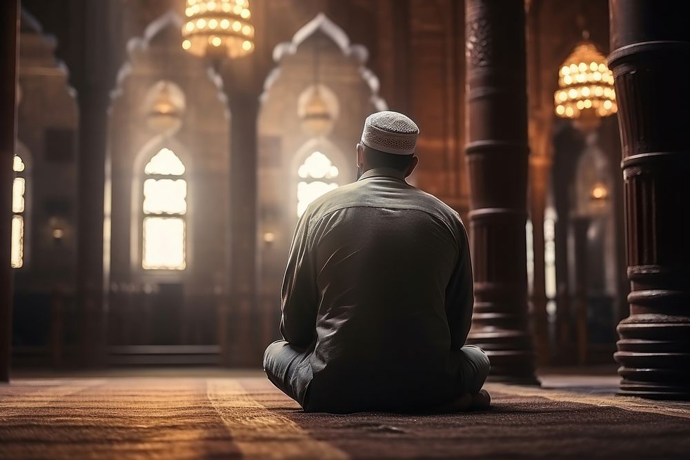 Muslim man praying adult contemplation. 