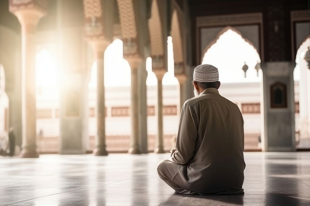 Muslim man praying adult contemplation. 