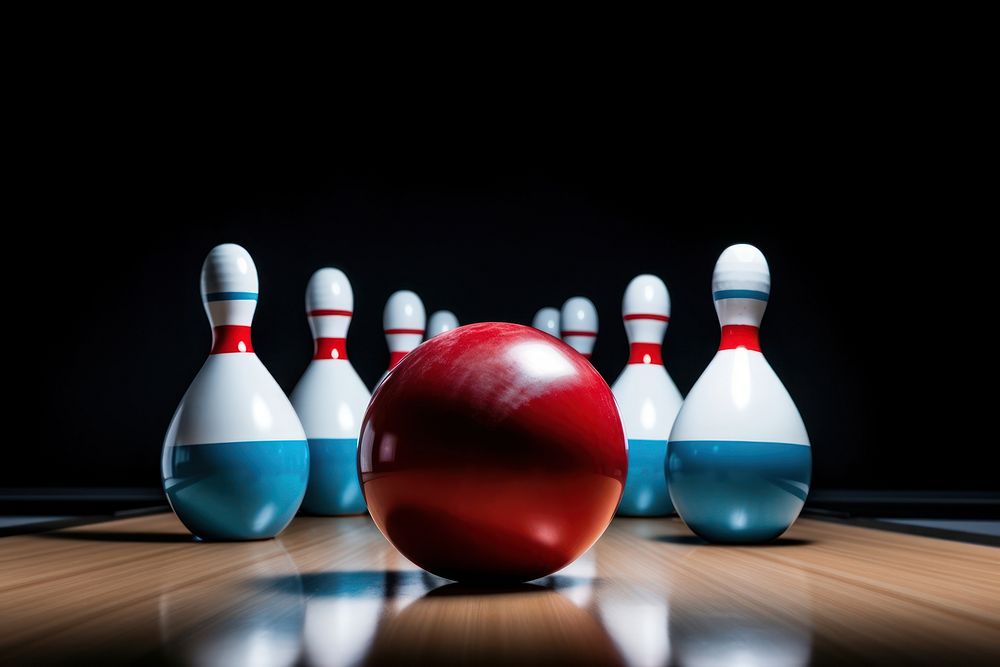Bowling ball knocking over Bowling pins recreation sports game. AI generated Image by rawpixel.