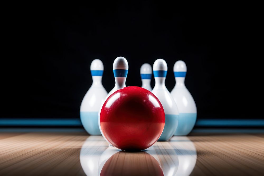 Bowling ball knocking over Bowling pins recreation sports bowling pin. AI generated Image by rawpixel.
