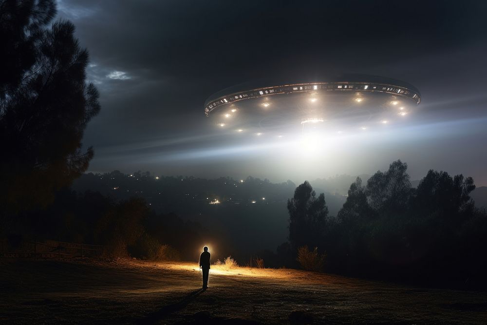 UFO Beaming up photography landscape outdoors. AI generated Image by rawpixel.
