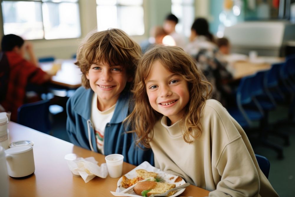Young boy and girl lunch table photography. AI generated Image by rawpixel.