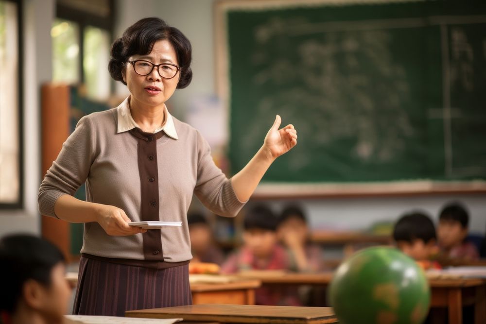 Asian teacher blackboard classroom education. AI generated Image by rawpixel.