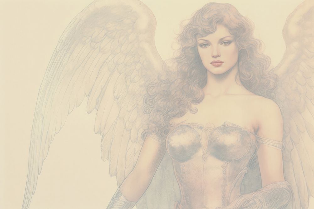 Angel in armor angel drawing sketch. AI generated Image by rawpixel.