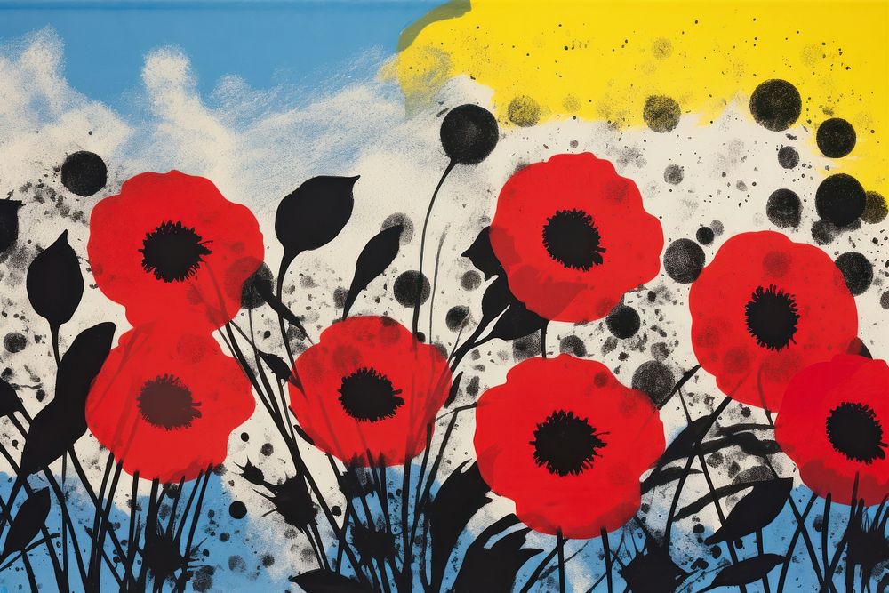 Poppy painting outdoors flower. AI generated Image by rawpixel.