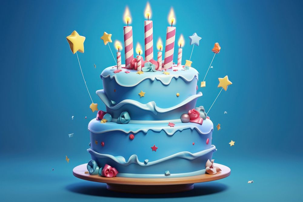 3D cute birthday cake dessert food blue. AI generated Image by rawpixel.