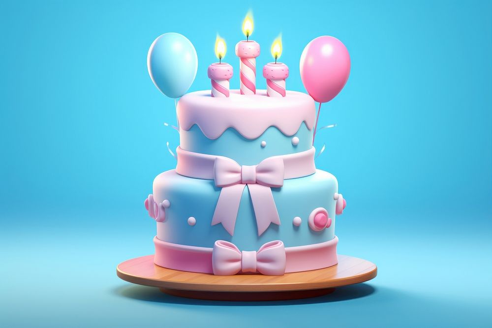 3D cute birthday cake dessert food blue. AI generated Image by rawpixel.