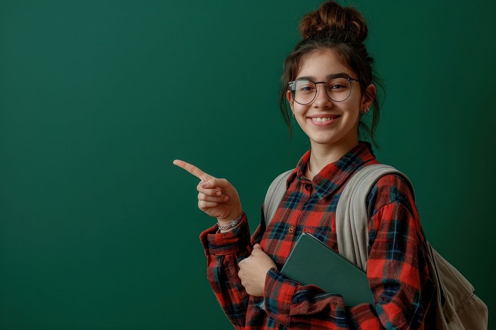 Teen student glasses smile green. AI generated Image by rawpixel.