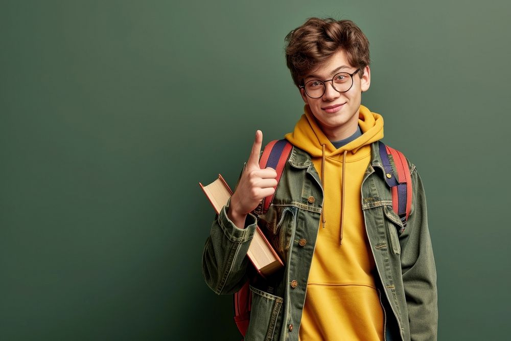 Teen student pointing portrait smile. AI generated Image by rawpixel.