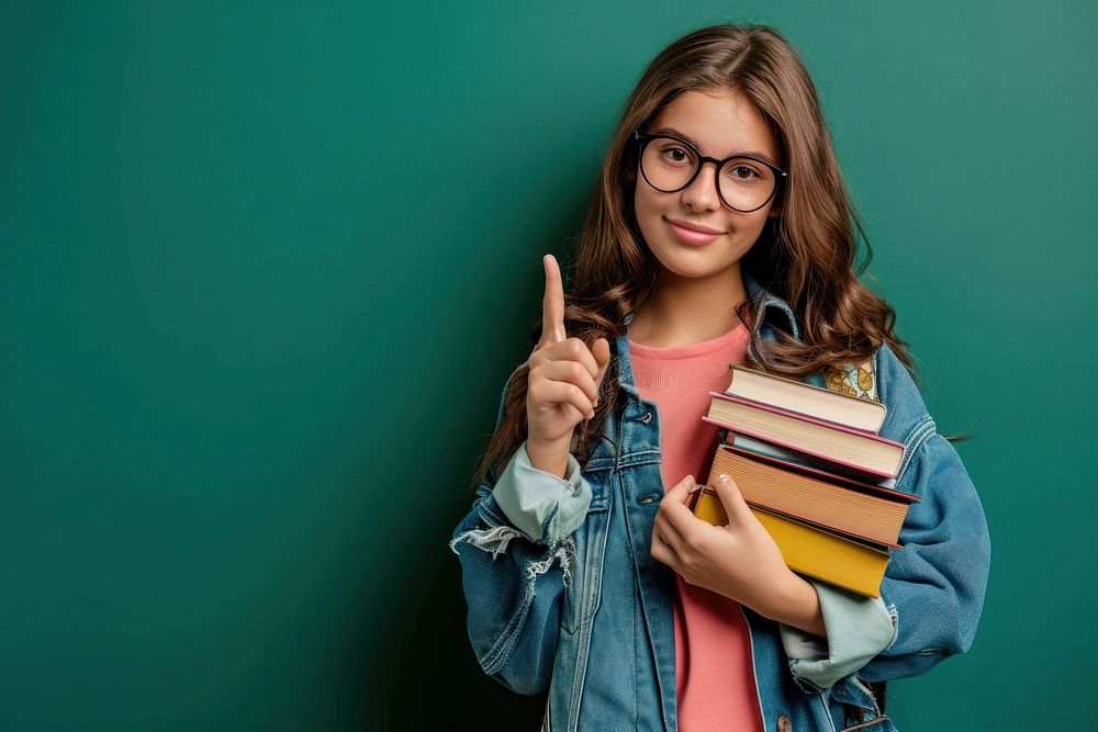 Teen student glasses smile green. AI generated Image by rawpixel.