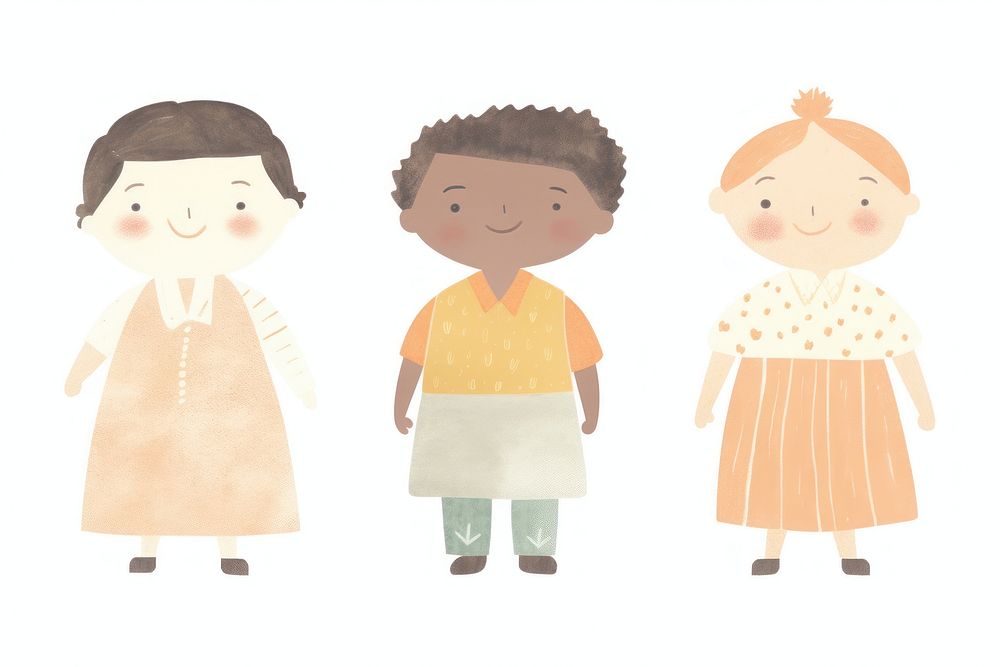 Three diverse characters child white background togetherness. AI generated Image by rawpixel.